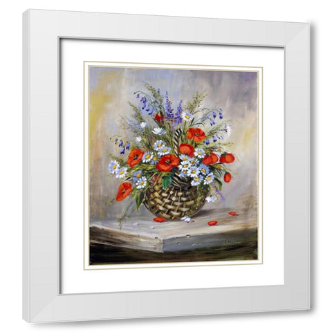 Blooming basket White Modern Wood Framed Art Print with Double Matting by Schottler, Katharina