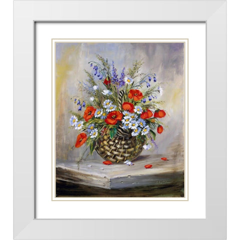 Blooming basket White Modern Wood Framed Art Print with Double Matting by Schottler, Katharina