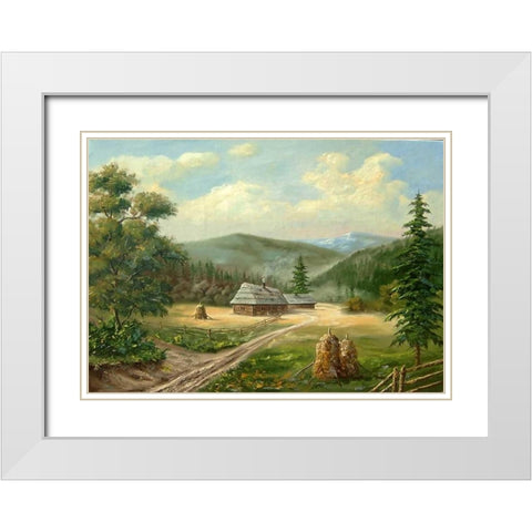 Rodnie Gori White Modern Wood Framed Art Print with Double Matting by Vlagyislav, Najgyonov