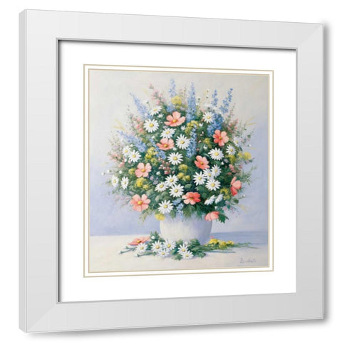 Bouquet in pink White Modern Wood Framed Art Print with Double Matting by Motz, Peter