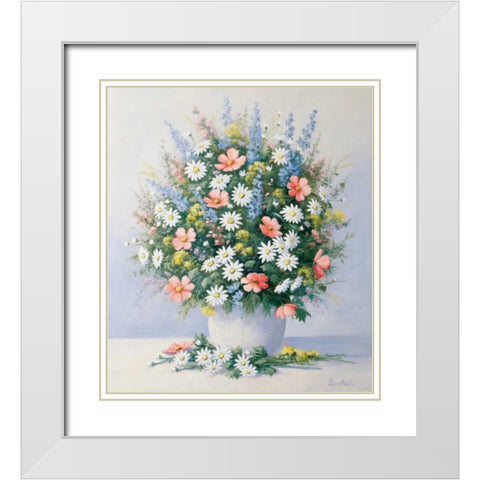Bouquet in pink White Modern Wood Framed Art Print with Double Matting by Motz, Peter