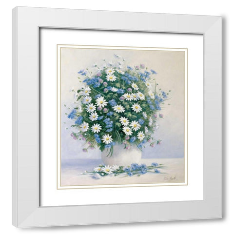Bouquet in blue White Modern Wood Framed Art Print with Double Matting by Motz, Peter