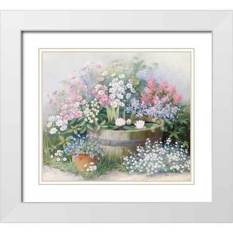 Water-lilies White Modern Wood Framed Art Print with Double Matting by Motz, Peter