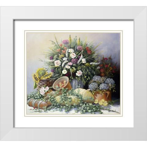 Pumpkins White Modern Wood Framed Art Print with Double Matting by Motz, Peter