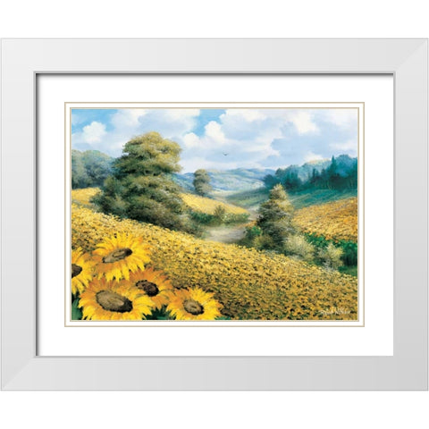 Sunflower hill White Modern Wood Framed Art Print with Double Matting by Withaar, Reint