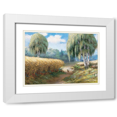 Pheasants White Modern Wood Framed Art Print with Double Matting by Withaar, Reint