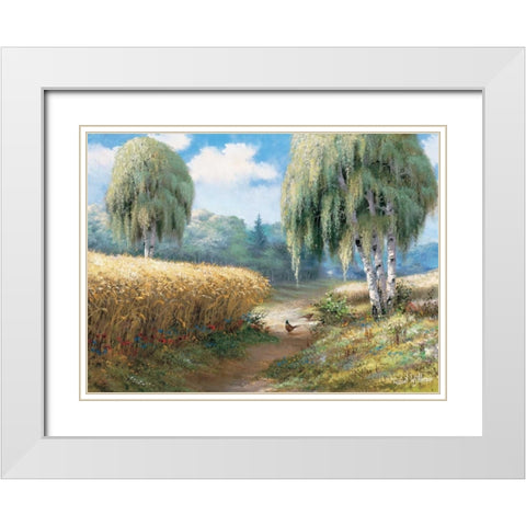 Pheasants White Modern Wood Framed Art Print with Double Matting by Withaar, Reint