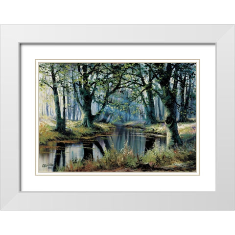 Tranquillity by the trees White Modern Wood Framed Art Print with Double Matting by Withaar, Reint