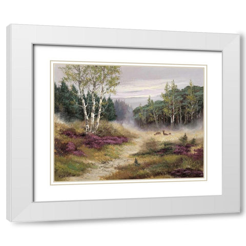 Watching the deers White Modern Wood Framed Art Print with Double Matting by Withaar, Reint