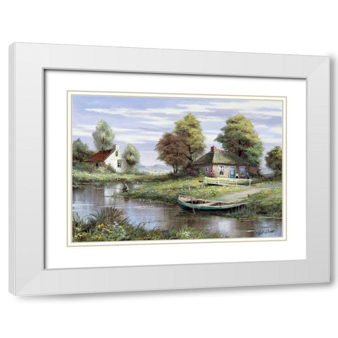 Fishing at the waterside White Modern Wood Framed Art Print with Double Matting by Withaar, Reint