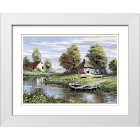 Fishing at the waterside White Modern Wood Framed Art Print with Double Matting by Withaar, Reint