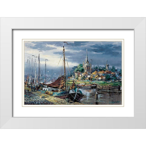 Picturesque harbour view White Modern Wood Framed Art Print with Double Matting by Withaar, Reint