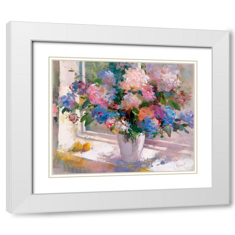 Hydrangea White Modern Wood Framed Art Print with Double Matting by Camel, Stefanie