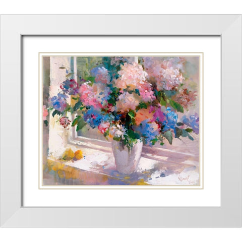 Hydrangea White Modern Wood Framed Art Print with Double Matting by Camel, Stefanie
