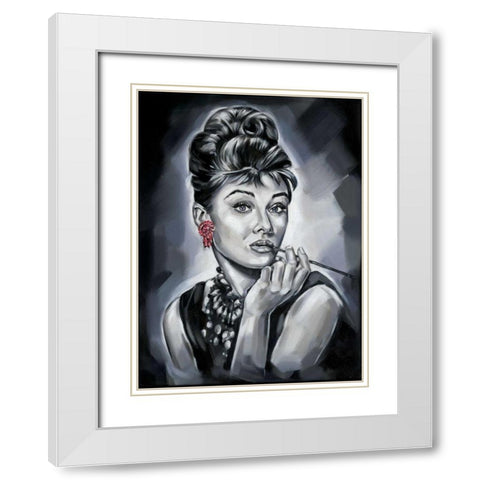 Audrey Hepburn White Modern Wood Framed Art Print with Double Matting by Fields, Wendy