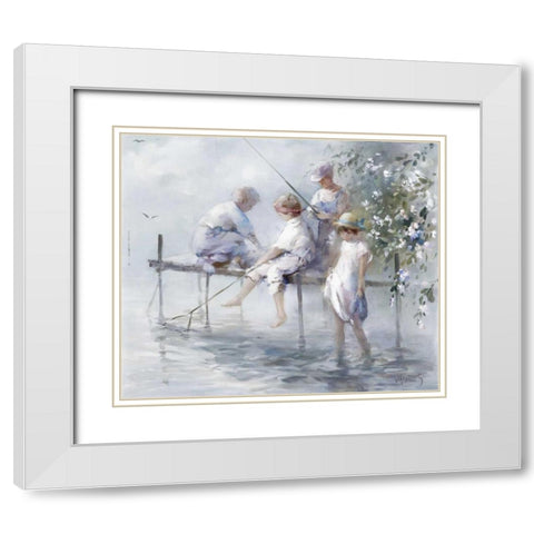 Fishing fun White Modern Wood Framed Art Print with Double Matting by Haenraets, Willem