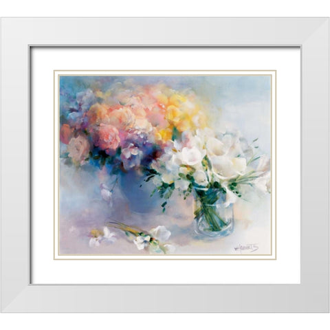 Rhyme of flowers White Modern Wood Framed Art Print with Double Matting by Haenraets, Willem