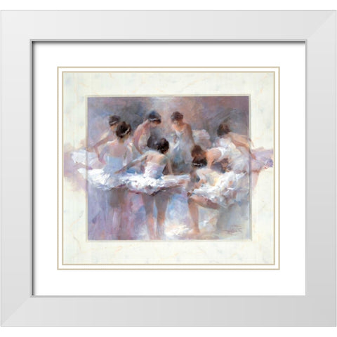 Ballarinas White Modern Wood Framed Art Print with Double Matting by Haenraets, Willem