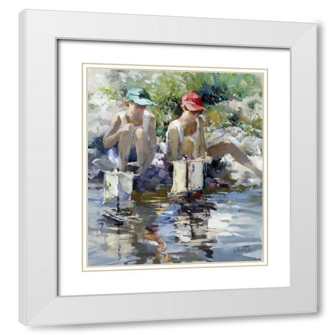 Boys White Modern Wood Framed Art Print with Double Matting by Haenraets, Willem