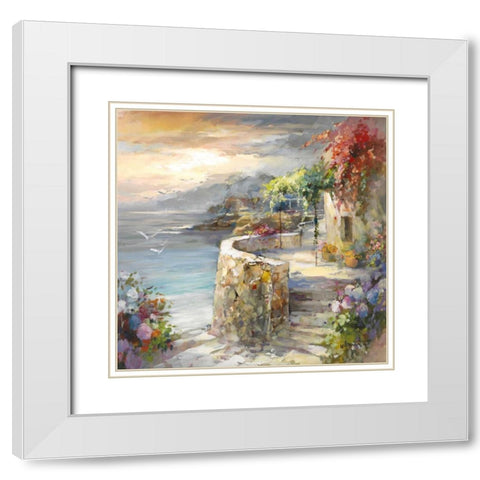Seagulls and sunset White Modern Wood Framed Art Print with Double Matting by Haenraets, Willem