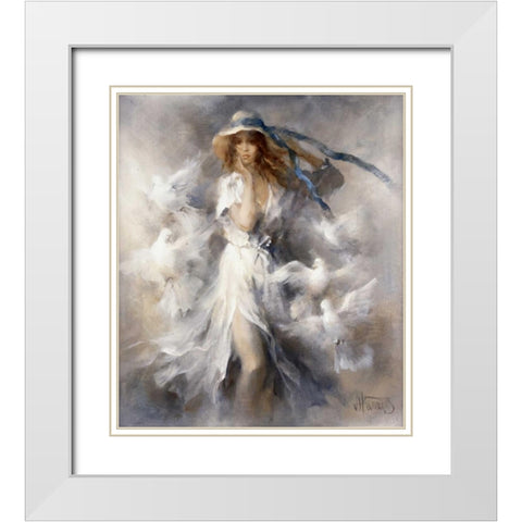 Pigeons White Modern Wood Framed Art Print with Double Matting by Haenraets, Willem