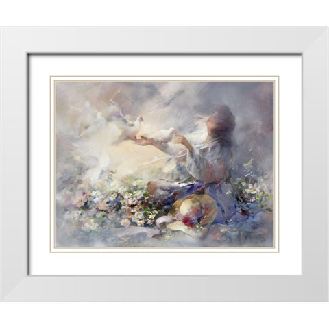 Romantic reflections White Modern Wood Framed Art Print with Double Matting by Haenraets, Willem