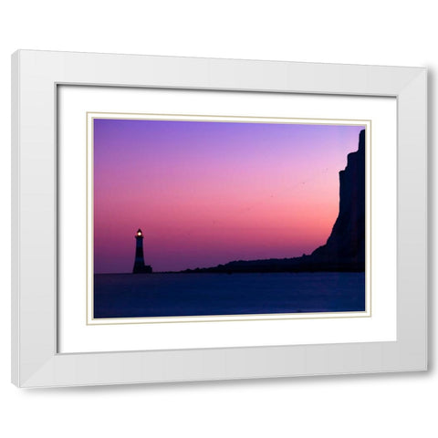Lighthouse at dusk, Beachy Head, UK White Modern Wood Framed Art Print with Double Matting by Frank, Assaf