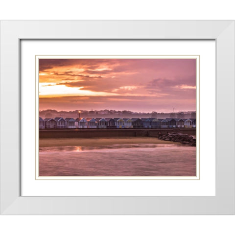 Multi coloured beach huts in a row White Modern Wood Framed Art Print with Double Matting by Frank, Assaf