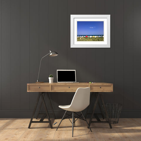 Wodden Fence at beach with huts in the Background White Modern Wood Framed Art Print with Double Matting by Frank, Assaf