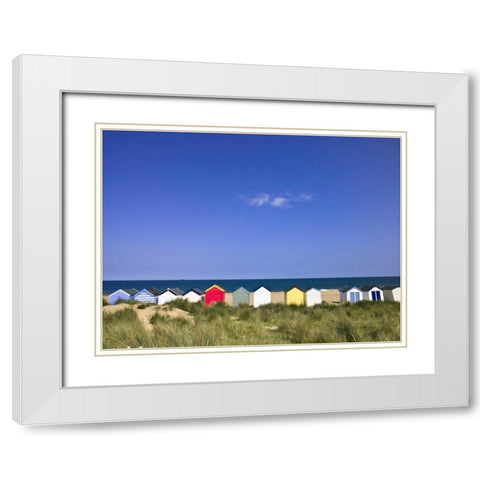 Wodden Fence at beach with huts in the Background White Modern Wood Framed Art Print with Double Matting by Frank, Assaf