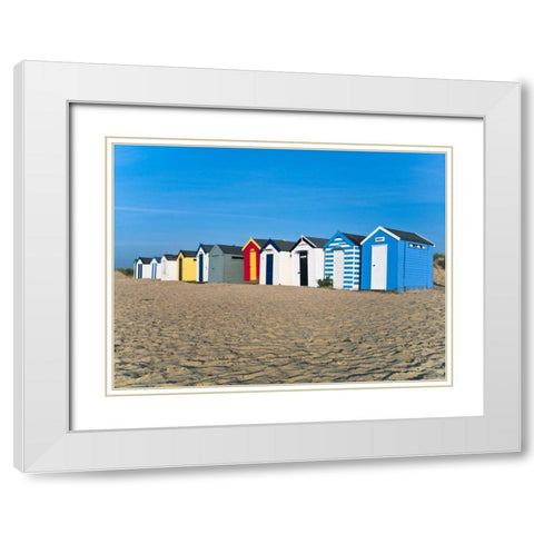 Beach huts in a row at sunrise White Modern Wood Framed Art Print with Double Matting by Frank, Assaf