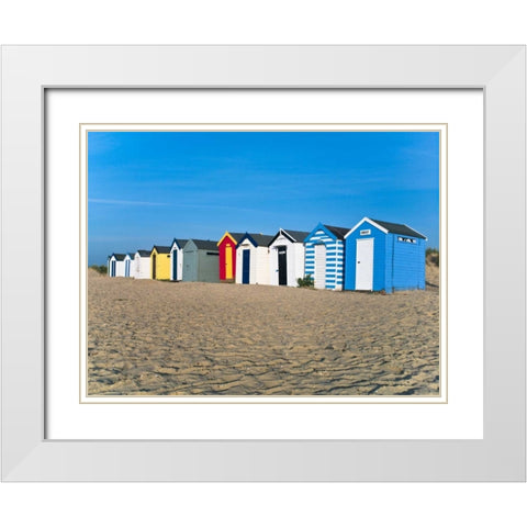Beach huts in a row at sunrise White Modern Wood Framed Art Print with Double Matting by Frank, Assaf