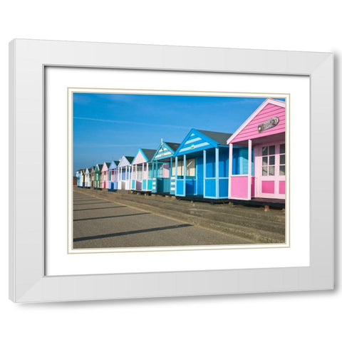 Beach hut in a row against blue sky White Modern Wood Framed Art Print with Double Matting by Frank, Assaf