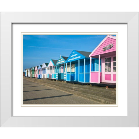 Beach hut in a row against blue sky White Modern Wood Framed Art Print with Double Matting by Frank, Assaf