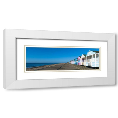 Beach huts in a row against blue skies White Modern Wood Framed Art Print with Double Matting by Frank, Assaf