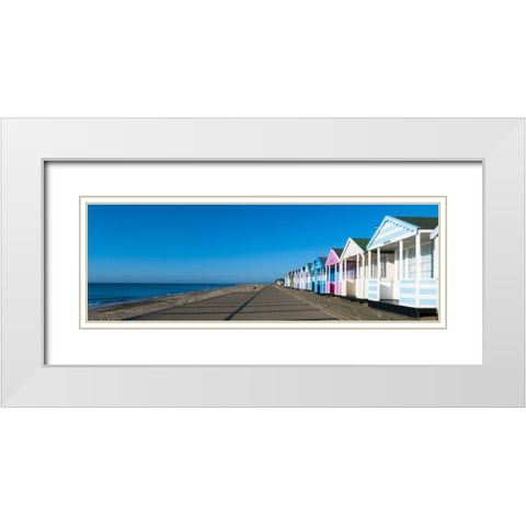 Beach huts in a row against blue skies White Modern Wood Framed Art Print with Double Matting by Frank, Assaf