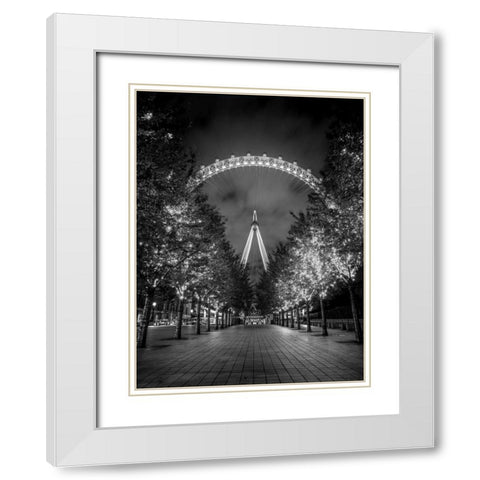 London Eye at night White Modern Wood Framed Art Print with Double Matting by Frank, Assaf