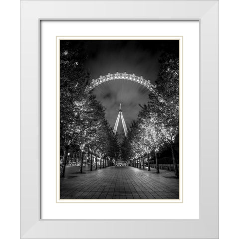 London Eye at night White Modern Wood Framed Art Print with Double Matting by Frank, Assaf