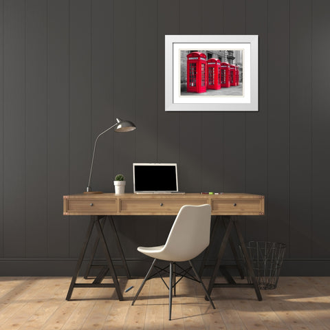 London, telephone boxes in a row White Modern Wood Framed Art Print with Double Matting by Frank, Assaf