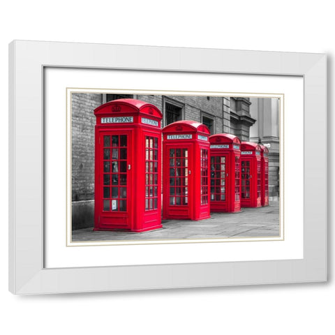 London, telephone boxes in a row White Modern Wood Framed Art Print with Double Matting by Frank, Assaf