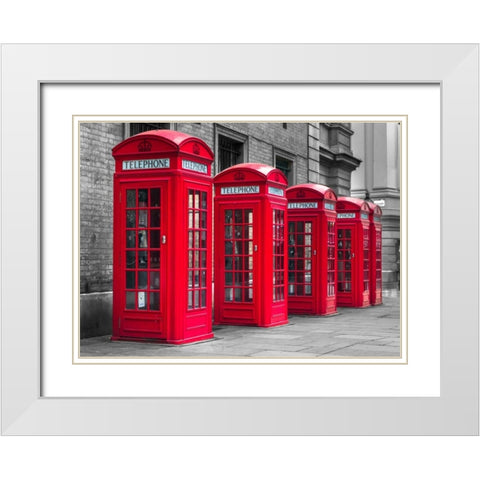 London, telephone boxes in a row White Modern Wood Framed Art Print with Double Matting by Frank, Assaf