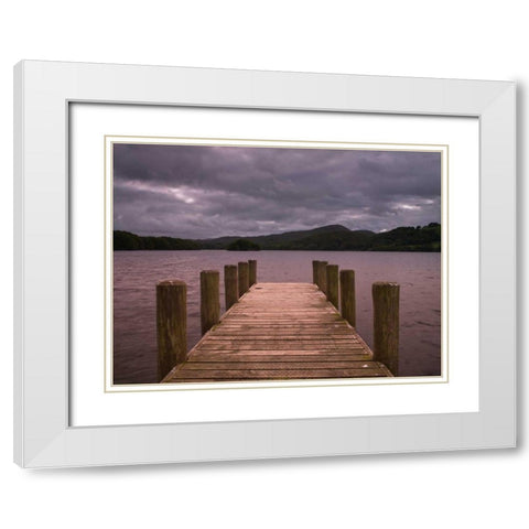 Jetty at dusk, lake district, Cumbria White Modern Wood Framed Art Print with Double Matting by Frank, Assaf
