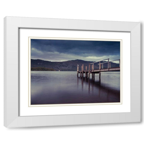 Jetty at dusk, lake district, Cumbria White Modern Wood Framed Art Print with Double Matting by Frank, Assaf