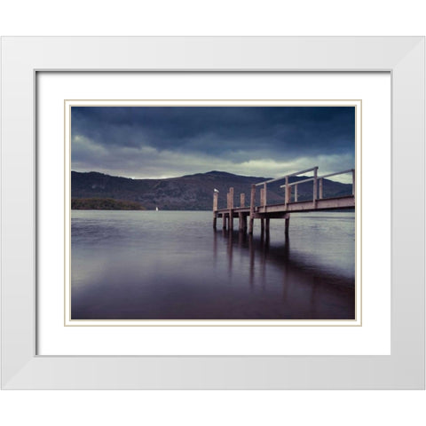 Jetty at dusk, lake district, Cumbria White Modern Wood Framed Art Print with Double Matting by Frank, Assaf