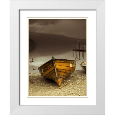 Boat on lake White Modern Wood Framed Art Print with Double Matting by Frank, Assaf