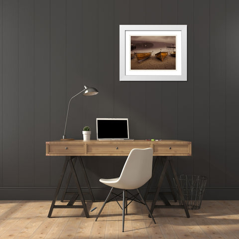 Boats on lake White Modern Wood Framed Art Print with Double Matting by Frank, Assaf