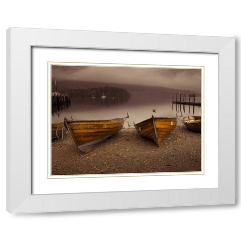 Boats on lake White Modern Wood Framed Art Print with Double Matting by Frank, Assaf