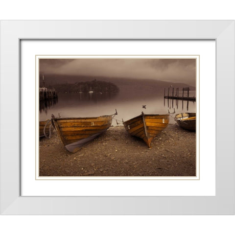 Boats on lake White Modern Wood Framed Art Print with Double Matting by Frank, Assaf