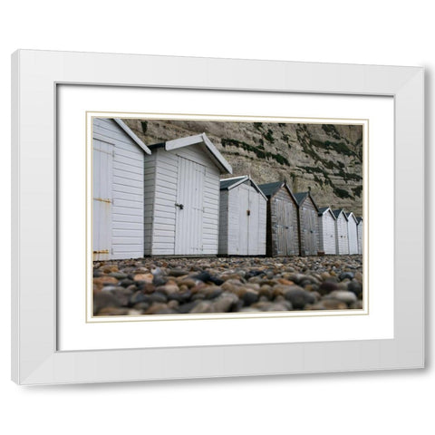 Beach huts, Dorset , UK White Modern Wood Framed Art Print with Double Matting by Frank, Assaf