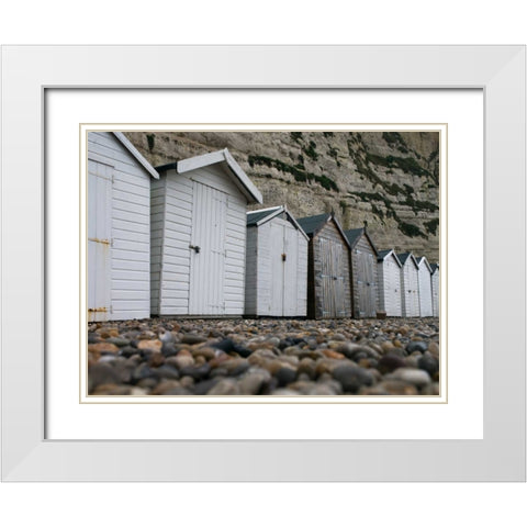 Beach huts, Dorset , UK White Modern Wood Framed Art Print with Double Matting by Frank, Assaf